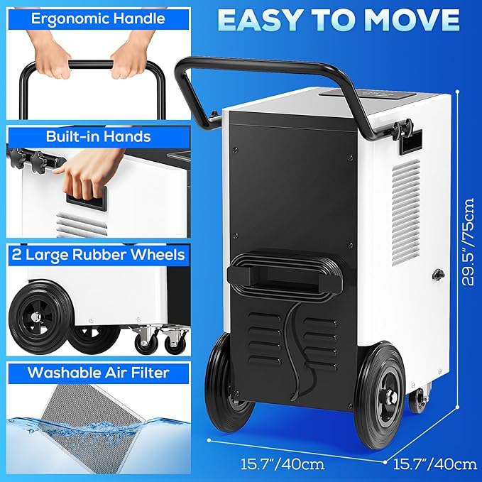 170 Pints Commercial Dehumidifier with Pump and Drain Hose, Quiet Dehumidifiers for Basement, Dehumidifier Water Damage Restoration up to 8,600 sq ft, Auto Defrost(1PCS) - Image 5