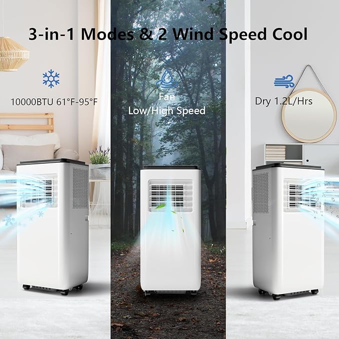 10,000 BTU Portable Air Conditioner 3IN1 AC Unit with Dehumidifier & Fan, Ideal for Rooms up to 450 Sq. Ft, Include Remote Control & Window Kit, Compact Design for Home, Office, or Garage, Sleek White - Image 6