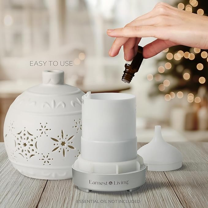 Earnest Living Christmas Ball Essential Oil Diffuser White Ceramic 100 ml Diffuser Home Décor, 7 Color Lights, Timers, Auto Off Cool Mist Humidifier Aromatherapy Diffuser - Image 5