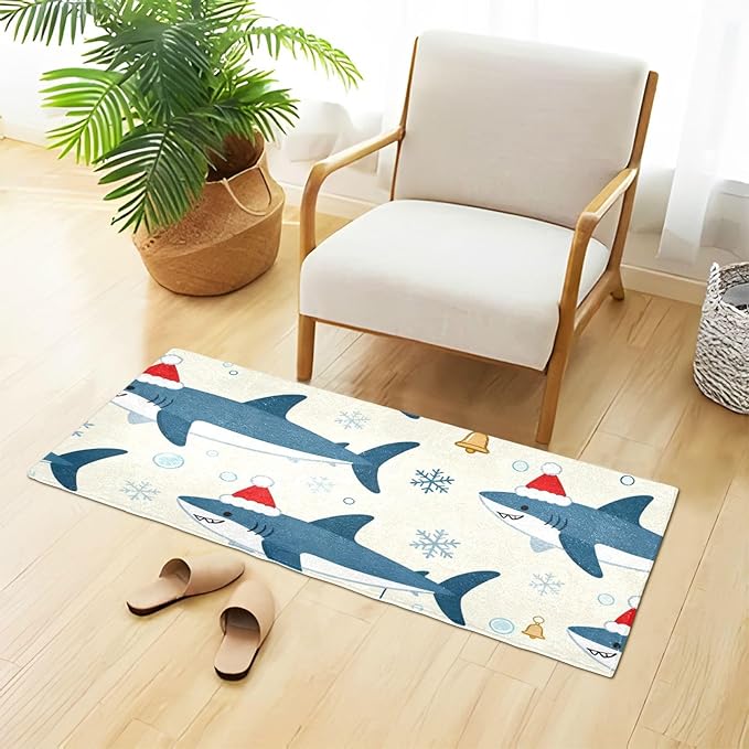 Merry Christmas Shark Beige decorative mat for kids anti-mold bathroom rugs non slip for foyer accessories 39x20in de alfombras para ba?o - Image 2