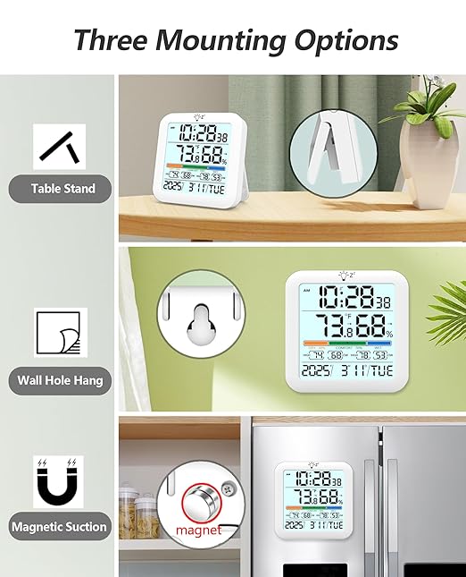 Mini Digital Indoor Thermometer Hygrometer Clock, Room Temperature Humidity Monitor with Calibration, Backlight, Air Comfort Indicator, 24H Max Min Record, Time, Alarm for Home, School - Image 6