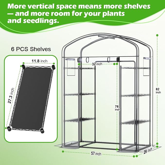Abimars Walk-in Greenhouse with Height-Adjustable Shelves, Heavy Duty Green House for Outdoors/Indoors, 98% Light-Passing PVC Cover, 82"x57"x29", Black - Image 2