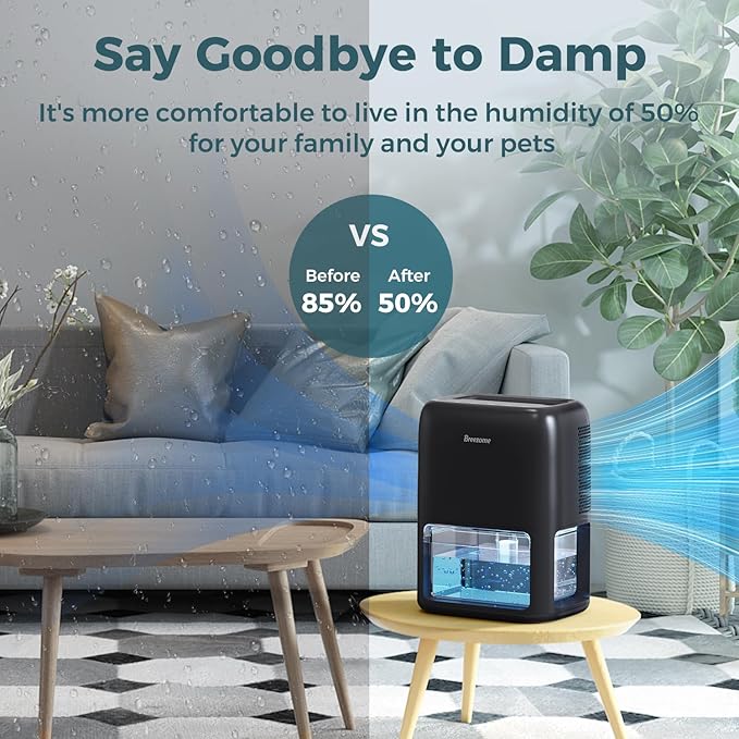 60 OZ Dehumidifiers for Home, Dual-Semiconductor Quiet Dehumidifier with Timer Auto-Off Sleep Mode 7 Colors Light Portable Small Dehumidifiers for Bathroom, Cloakroom, RV, Black - Image 3