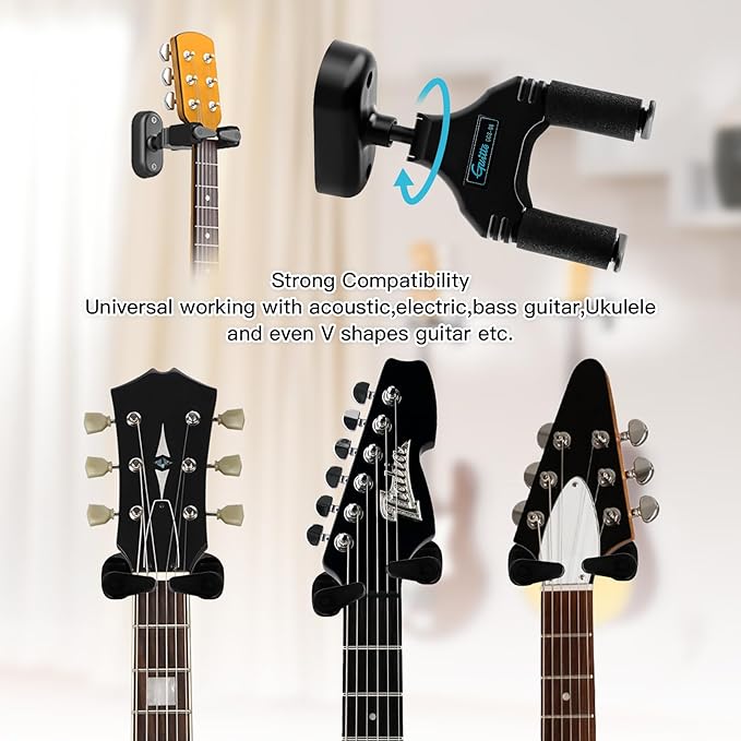 GUITTO Guitar Wall Mount Hanger, Guitar Stand Auto Gravity Lock Guitar Holder Wall Hook for Bass Electric Acoustic Guitar Banjo and Mandolin GGS-08 - Image 4