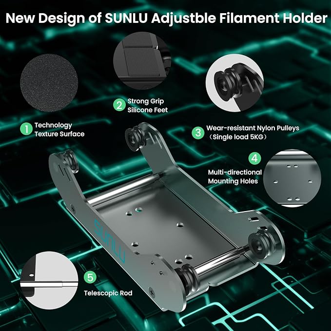 SUNLU 3D Printer Filament Holder, Precision Adjustable 3D Filament Mount Rack for 1kg/3kg/5kg Filament spools, Smooth Feeding and Adaptive for PLA/PETG/Nylon/Wood/TPU All 3D Printer Filament, Grey - Image 4
