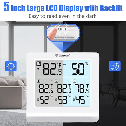 Geevon Indoor Outdoor Thermometer Wireless with 3 Remote Sensors, Digital Hygrometer Thermometer, Temperature Gauge Humidity Monitor with Backlight, 200FT/60M Transmission Range - Image 3