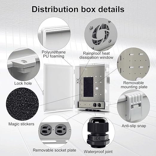Outdoor Electrical Junction Box with High Power Outlet, ABS Water Resistant Enclosure with Internal Mounting Panel & Hinged Cover (16" H* 12" L* 4" W) - Image 6