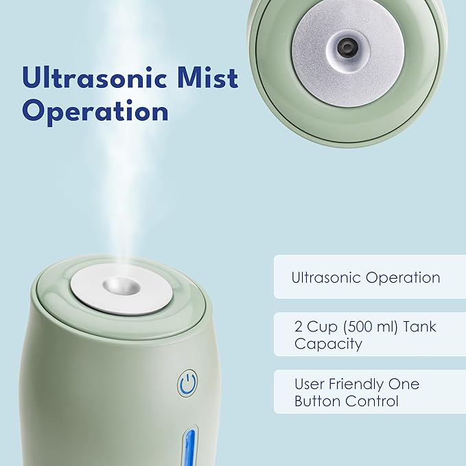 LivePure Cool Mist Humidifiers for Bedroom. Small Humidifier for Babies, Nursery, Plants, Office. Ultrasonic Cool Mist Humidifier w/Quiet Operation, USB-C Rechargeable. Mint Green - Image 5