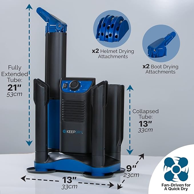 KeepDry Forced Heat Boot Dryer - Heavy Duty Shoe Dryer with Heat Switch & Timer - Quickly Dry Garments - Collapsible Drying Tubes - Image 2