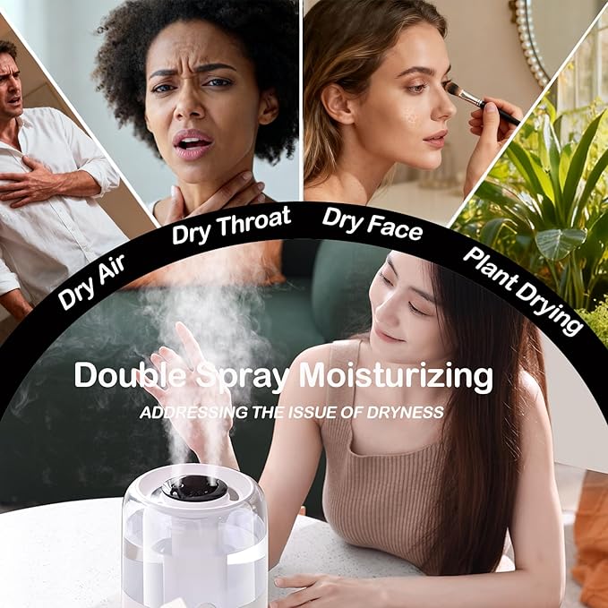 Humidifiers for Bedroom-Cold Mist Humidifier with Double Nozzle,3 Gear and Night Light,Easy to Fill & Clean,Quiet Cool Mist Air Humidifier for Plants, Office,Bedroom and Home Baby Nursery (White) - Image 4