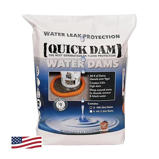 Quick Dam WUB210-2 Water Activated Flood Barrier – 10 ft, 2-Pack, Orange – Indoor Leak Protection, Absorbs 3.1 Gallons Each, Swells to 2.5" High by QuickDam
