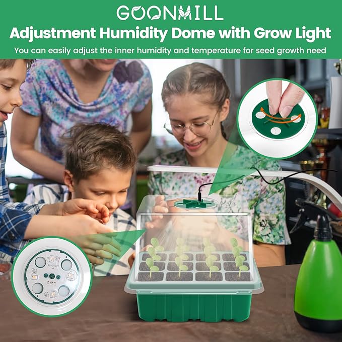Seed Starter Tray with Grow Light, 5 Packs Plant Starter Tray Seedling Starter Kit with Humidity Domes Base Indoor Greenhouse Mini Propagator Station for Seeds Growing Starting (12 Cells per Tray) - Image 2