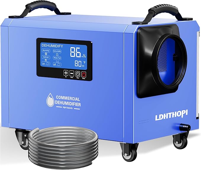 LDHTHOPI 145 Pint Commercial Dehumidifier with Drain Hose for Crawl Spaces Basements Industry Water Damage Unit Restoration, Up to 6000 Sq.Ft, Auto Defrost, Memory Starting(Gift Directional Wheels) by LDHTHOPI
