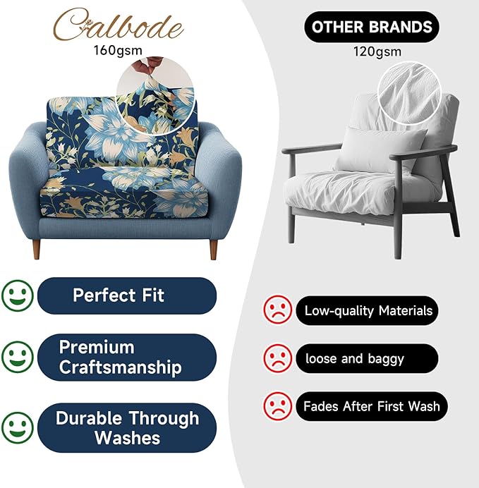 12Pcs Stretch Patio Cushion Cover, Printed Couch & Sofa Slipcovers for Patio Furniture Cushions Washable Reusable Couch Covers Replacement for Autumn Winter (Dark Blue Floral, Cover Only) - Image 4