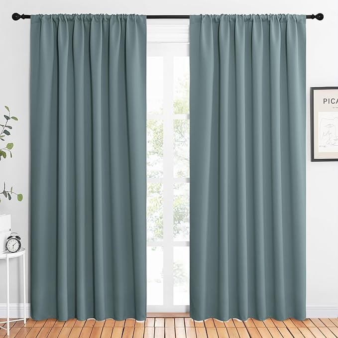NICETOWN 2 Panels Blackout Curtains, Rod Pocket Thermal Insulated Drapes 84 inches Long, Easy-Care Modern Home Decoration Sunshades for Guest Room, Living Room, Office, 62 x 84 Inch, Greyish Blue by NICETOWN
