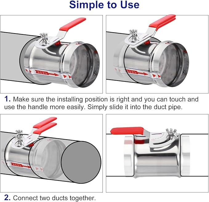 PATIKIL HVAC Duct Manual Volume Backdraft Damper, 4 Inch, Airflow Ducting Branch Vent Damper Air Control Valve, Adjustment Handle Stainless Steel, for HVAC - Image 5