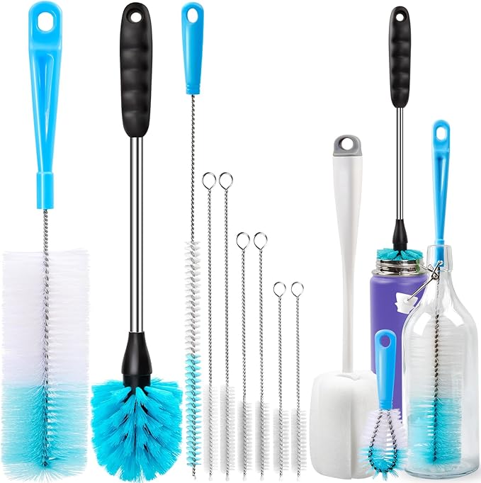 Holikme Bottle Brush Tube Cleaning Lab Set with Long Handle, Cup Cleaner for Washing Narrow Neck Beer Wine Decanter Pipes Lids Sinks Cap Covers, White by Holikme
