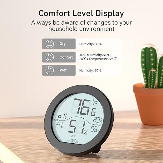 SECRUI Hygrometer Thermometer for Room Temperature Humidity Meter Indoor Thermometer Accuracy Calibration LCD Temperature Sensor with Maximum and Minimum Records, TH1,Black - Image 3