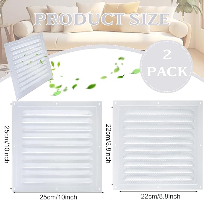 2 Pcs Attic Vent 10" X 10" Shed Vents Metal Gable Vents for Houses Wall Vent with Screen Vent Covers for Home Garage Attic Ceiling, Boost Ventilation and Guard Against Moisture (White) - Image 2