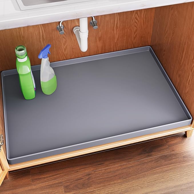FLATO Waterproof Under Sink Mat 31" x 22" Shelf Liner for Kitchen and Bathroom, Cabinet Protector, Organizers and Storage, Flexible Silicone Drip Tray by Unknown