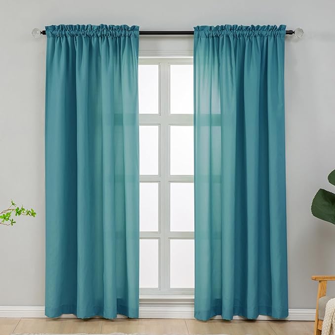 L.Z.E Teal Privacy Curtains 96 Inches Long 2 Panels Set, Light Filtering Curtains for Living Room Bedroom Doorway Divider, Non-See-Through Semi Sheer Rod Pocket Window Panels (55" W x 96" L) by LZE