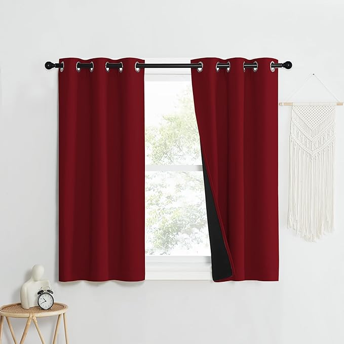 NICETOWN 100% Blackout Curtains with Black Liner Backing, Thermal Insulated Curtains for Living Room, Noise Reducing Drapes for Christmas, Burgundy Red, 37" x 50" Per Panel, Set of 2 by NICETOWN