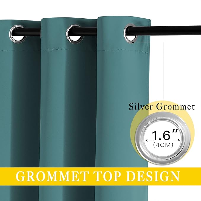 NICETOWN Blackout Room Darkening Window Curtain - Thermal Insulated Solid Grommet Blackout Patio Door Curtain/Drape for Living Room (Sea Teal, 1 Panel, 80 by 95-inch) - Image 2