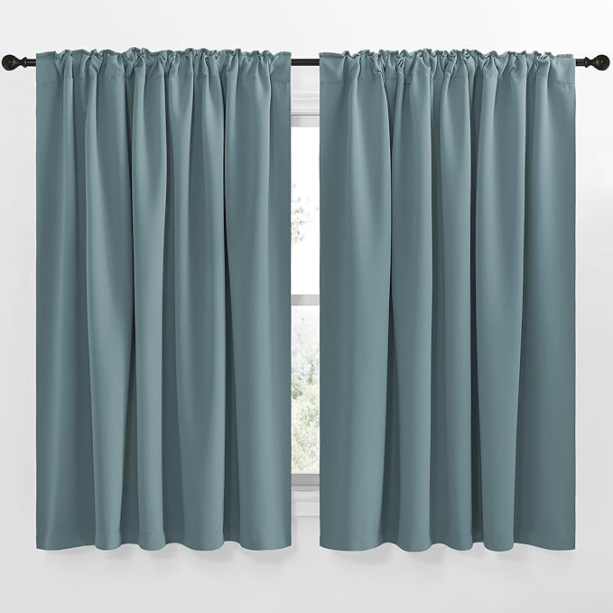 NICETOWN Blackout Curtain Panels Window Draperies - (Greyish Blue Color) 62x63 inch, 2 Pieces, Insulating Room Darkening Blackout Drapes for Doorway Shower Bathroom Laundry Room Bifold Door - Image 2