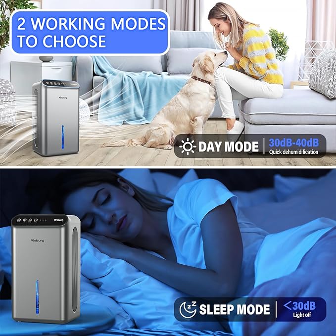 Dehumidifiers for Home (85 OZ Water Tank, 800 sq.ft) Quiet Small Dehumidifier for Basement Bedroom Bathroom with Drain Hose, 3 Gear Timer, Sleep Mode, Auto Shut Off, 7 Color Ambient Light - Image 4