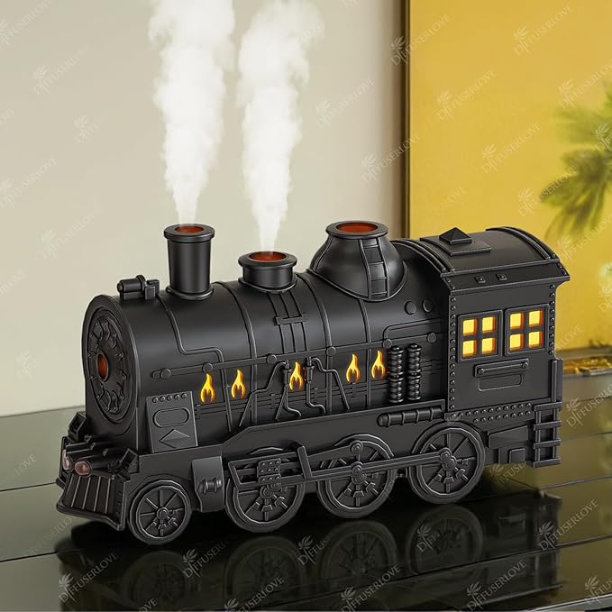 Diffuserlove Train Diffuser 300ML Essential Oil Diffuser Cool Mist Humidifier Aroma Diffuser with Night Light for Bedroom Desk Black by Diffuserlove