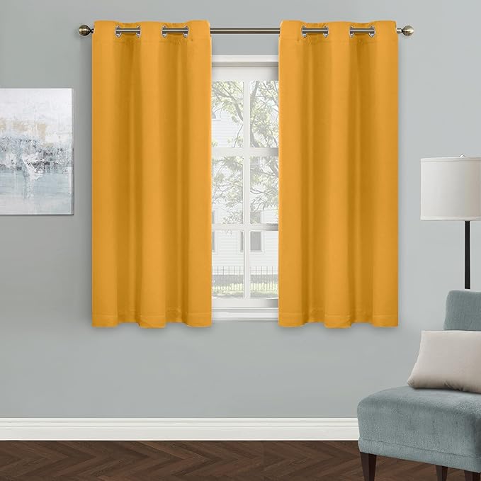 MYSKY HOME Musturd Yellow Blackout Curtains for Bedroom, Grommet Small Curtains Room Darkening Curtain, Kids Curtains Thermal Insulated Curtain, Single Panel Curtain,42 x 45 Inch, Yellow by MYSKYHOME