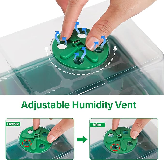 Bonviee 5 Packs Seed Starter Tray with Plant Light, Elevated Seedling Starter Trays Kits with Adjustable Humidity Domes and Clear Cell Tray, 12 Full Spectrum led lamp Beads for Plants Indoor-Green - Image 7