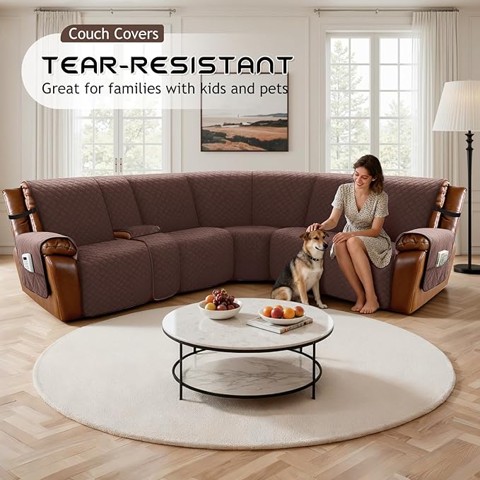 Arfntevss Waterproof Recliner Sectional Couch Covers for Reclining L Shape Sofa Cover Non Slip Washable L Shaped Slipcover Sets for Dog Furniture Protector (5 Seat with 1 Console Cover, Dark Brown) - Image 7