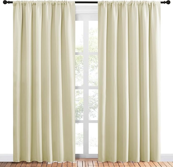 NICETOWN Living Room Curtains, Home Decorations Thermal Insulated Solid Rod Pocket Blackout Drapes for Cafe (Beige, One Pair, 70 x 84-inch) - Image 2