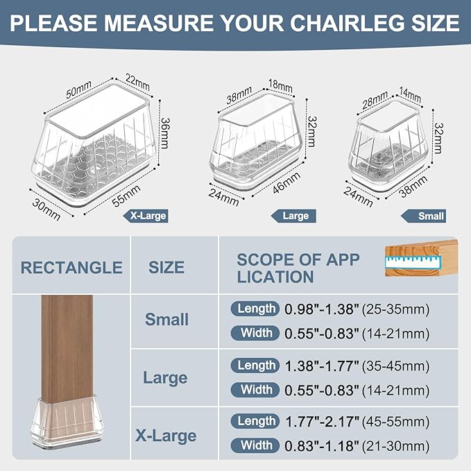 24PCS Rectangular Chair Leg Floor Protectors for Hardwood Floors, Thicken Rubber Chair Leg Cap Covers, Non Slip Furniture Leg Pads to Protect Wood Tile Floors from Scratches and Reduce Noise - Image 3