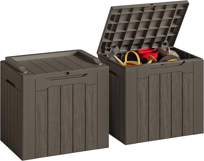 JUMMICO 31 Gallon Resin Deck Box Waterproof Indoor Outdoor Storage Boxes for Patio Furniture Cushions and Garden Tools (Brown, 31gallon-2 Packs) by JUMMICO