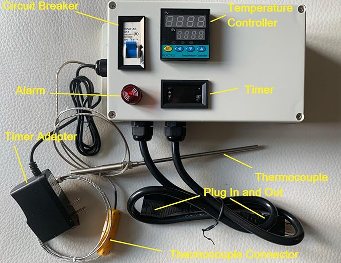 Plug & Play PID Temperature Controller + Timer Control Panel Box with Circuit Breaker for Kiln Oven - Image 2