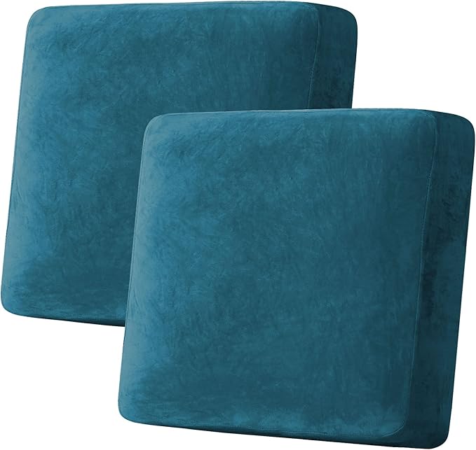 H.VERSAILTEX Velvet Stretch Couch Cushion Cover Plush Cushion Slipcover for Chair Loveseat Sofa Cushion Furniture Protector Seat Cushion Sofa Cover (2 Piece Large Sofa Cushion Covers, Deep Teal) by HVERSAILTEX