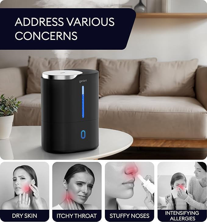 GENIANI Ultrasonic Cool Mist Humidifier for Bedroom, Large Rooms, Home, 4L - Easy Fill & Clean Humidifier for Plants w/Auto Shut-off, 40H Runtime - Quiet, Top Fill Air Humidifier & Vaporizer for Baby - Image 8