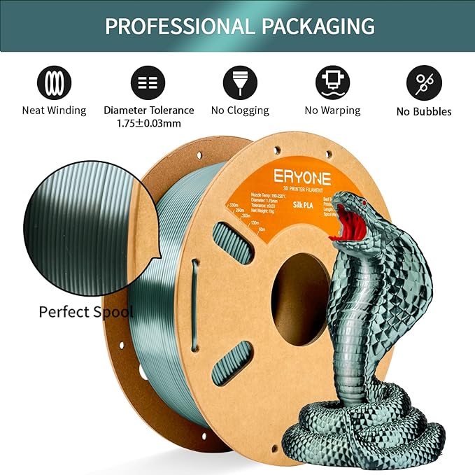 ERYONE Silk PLA Filament for 3D Printer, 1.75mm +/- 0.03mm, 1kg (2.2LBS)/Spool,Silk Emerald Green - Image 4