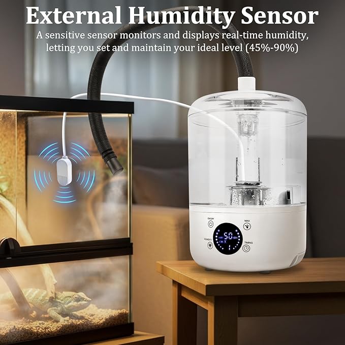 Reptile Humidifier Fogger - 4L Reptile Fogger with Humidity Control Sensor, Timer & 3 Adjustable Mist Levels, Touch & Remote Control, Reptile Mister for Reptiles Amphibians Snake Herps - Image 5