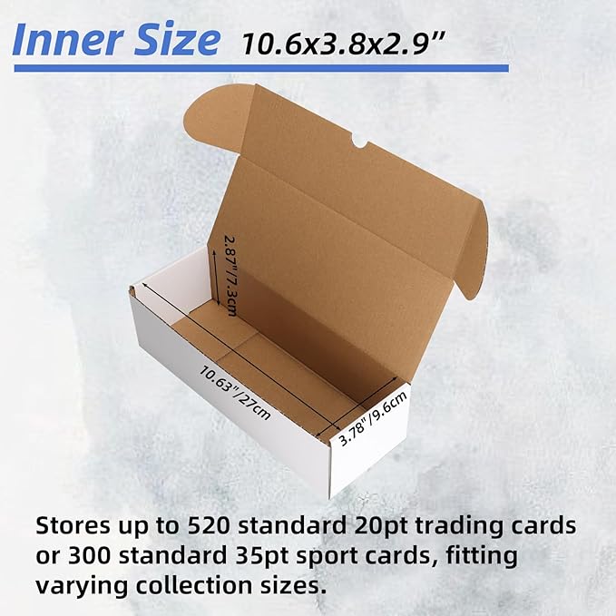 EXYGLO Trading Card Storage Box 25 Pack 520 Count 20pt, 10.6x3.8x2.9 Inch White Cardboard Card Boxes for TCG/MTG/Sport Cards, Fit 3.6x2.6 Sleeves Shipping or Storing, 13000 Max Capacity in Total - Image 3