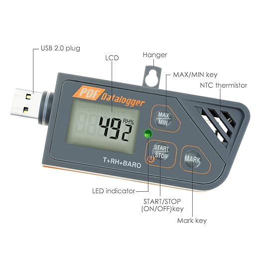 USB Temperature Data Logger Recorder for Temperature Humidity and Atmospheric Pressure, IP65 Waterproof Temperature Logger with PDF and CSV Reports High Accuracy - Image 8