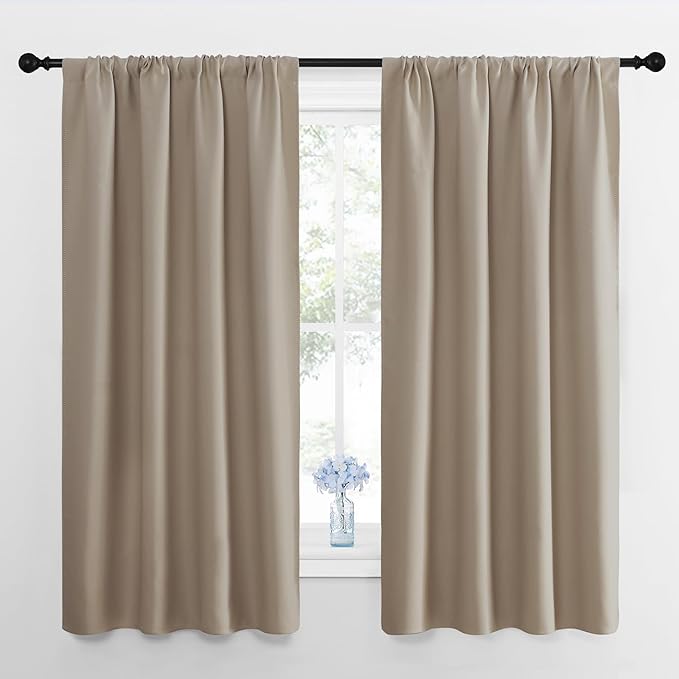 NICETOWN Kitchen Curtains, Short Blackout Drapes, Taupe, 42" Wide by 54" Long, 2 PCs, Thermal Insulated Blackout Curtain Panels for Kids Room, Play Room by NICETOWN