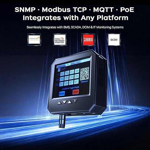 Ethernet Server Room Temperature Monitor, PoE Server Rack Temperature Humidity Sensor with Web Interface, SNMP Modbus MQTT Support, Dual Power, IP55, Data Logging, Alarm & Relay Output - Image 4