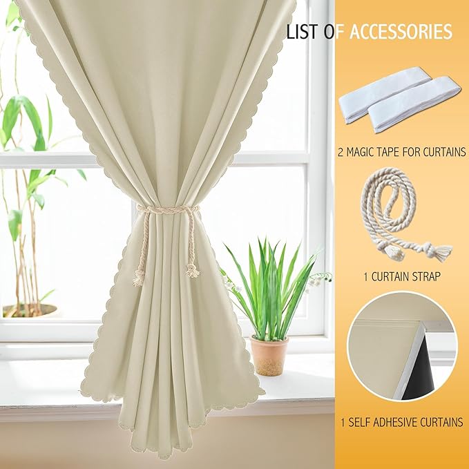 Adhesive Curtain 100% Blackout No-Drill Easy Install for Bedroom Blinds Light Blocking (Beige-47 W x 84" L-1P) - Image 4