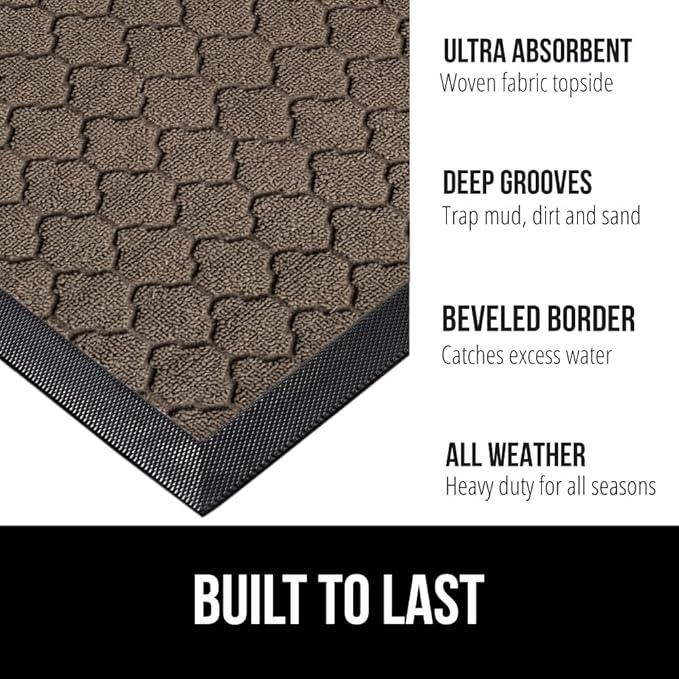 GORILLA GRIP 100% Waterproof All-Season WeatherMax Doormat US Designed Natural Rubber, Stain and Fade Resistant, Low Profile Indoor Outdoor Door Mats, Easy Clean Patio Mat, 17x29, Latte Quatrefoil - Image 2