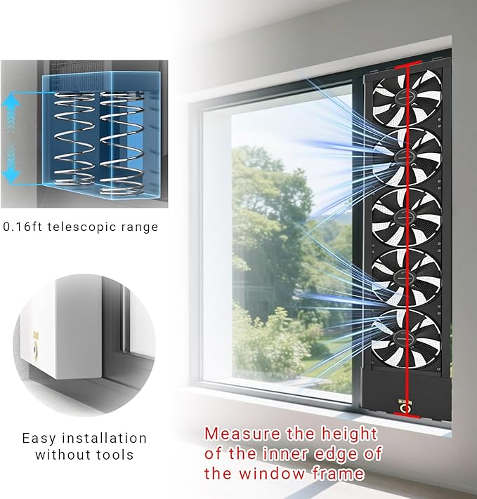 Vertical Window Exhaust Fan for Sliding Windows 5CM Retractable, Adjustable Speed Vertical Vent Fan for Household kitchen Humid and Basements Spaces(White,33.5-35.4) - Image 2
