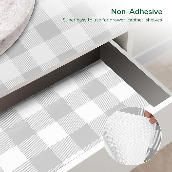 Shelf Liner for Kitchen Cabinets Non-Adhesive Drawer Liners Non-Slip Strong Grip Cabinet Liners Thickened Paper for Shelves, Dresser, Cupboard, Tool Box, Pantry, Bathroom Drawers Gray 17.5In x 20FT - Image 3