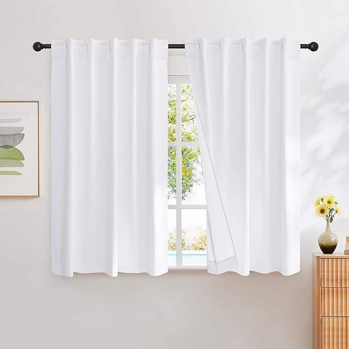 NICETOWN 100% Blackout Window Curtains for Camper - (Snow White Color) 42x40 Inch, 2 Panels Set, Thermal Insulated Blackout Drapes/Draperies with Rod Pocket & Back Tab for Loft by NICETOWN